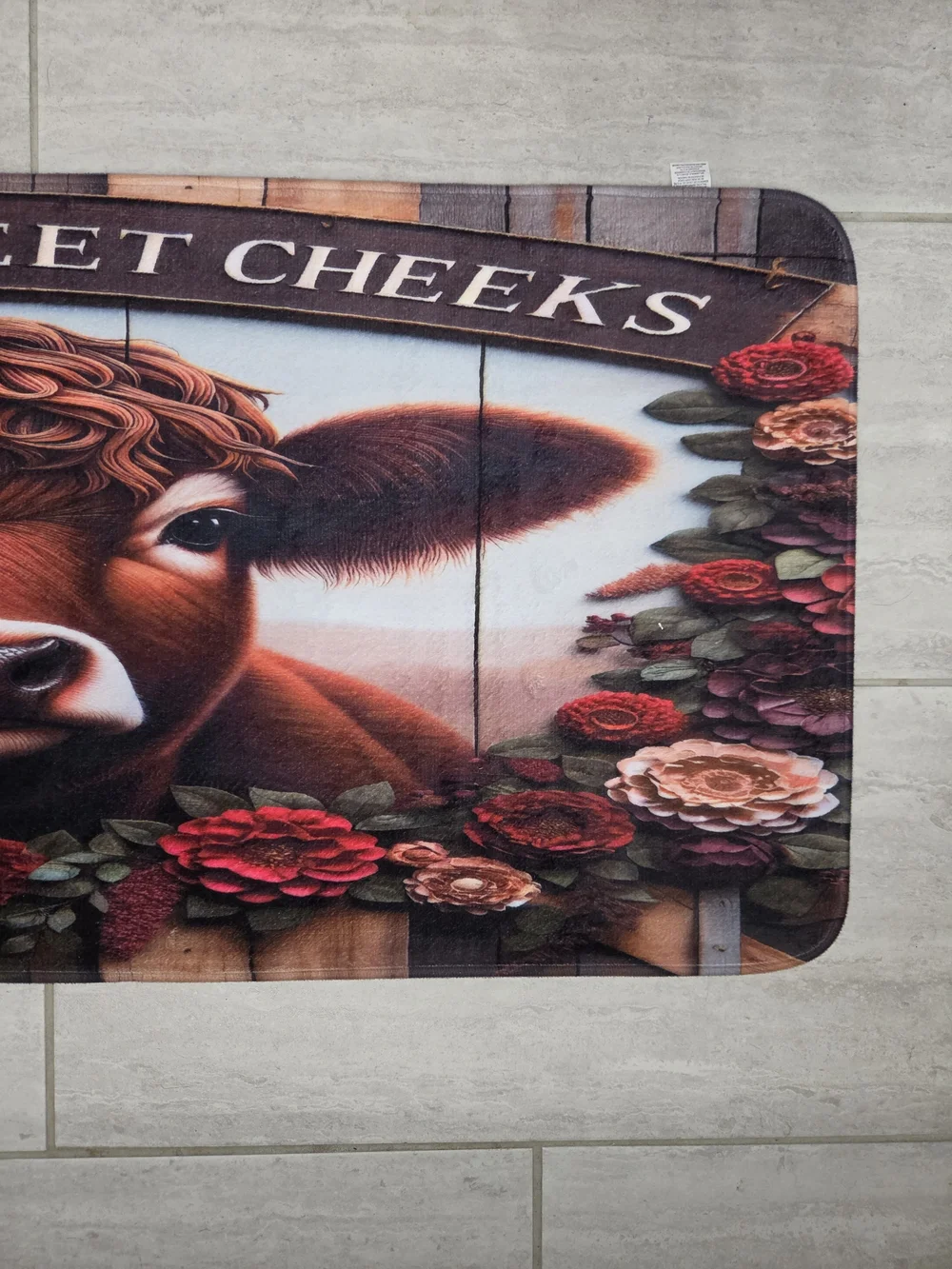 Hello Sweet Cheeks Cow Memory Foam Mat - Brown & Red Floral